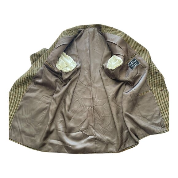 David G. Cotugno Mens 2 Button Silk Wool Blazer Jacket Beige Yellow Houndstooth - Picture 9 of 14